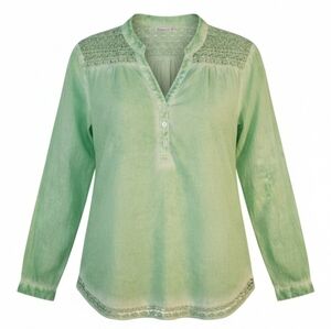 Amanda Blu Green 100% Cotton Crochet Lace Trim Boho Tunic Blouse Top Size M